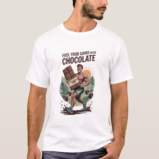Voed je winst met chocolade T-shirt Funny Vegan (Voorkant)