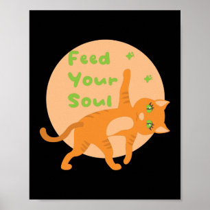 Voed je ziel Kawaii oranje grappige kat met yoga. Poster