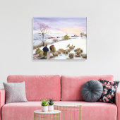 Voederschapen in de winter canvas afdruk (Insitu (Woonkamer))