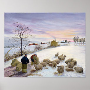 Voederschapen in de winter poster