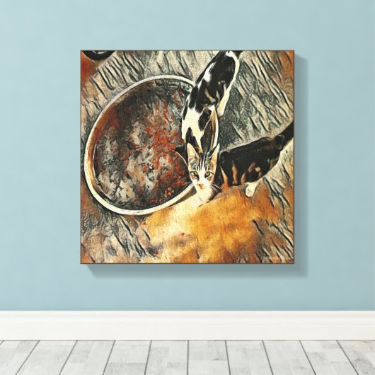 Voedertijd! - bruine rand canvas afdruk (Insitu (Houten vloer))