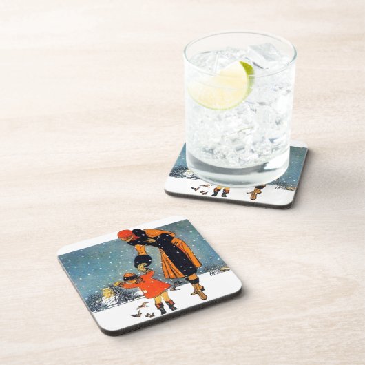 Voedervogels in de sneeuw bier onderzetter (Rechterzijde)