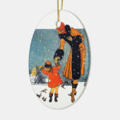 Voedervogels in de sneeuw keramisch ornament (Links)