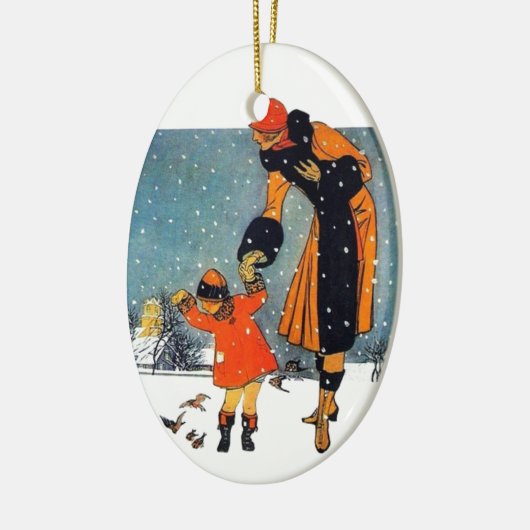 Voedervogels in de sneeuw keramisch ornament (Links)