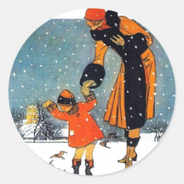 Voedervogels in de sneeuw ronde sticker