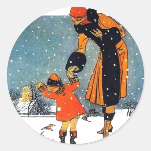 Voedervogels in de sneeuw ronde sticker (Voorkant)