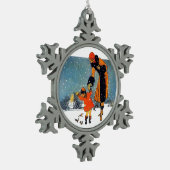 Voedervogels in de sneeuw tin sneeuwvlok ornament (Links)