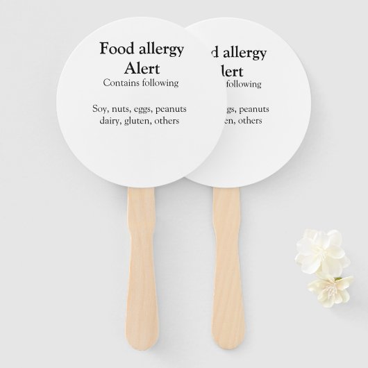 Voeding allergie Alarm voeg tekst toe voedselitems Handwaaier (Voorkant en achterkant)