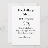 Voeding allergie Alarm voeg tekst toe voedselitems Kaart (Achterkant)