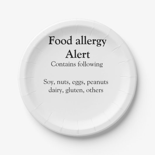 Voeding allergie Alarm voeg tekst toe voedselitems Papieren Bordje (Voorkant)