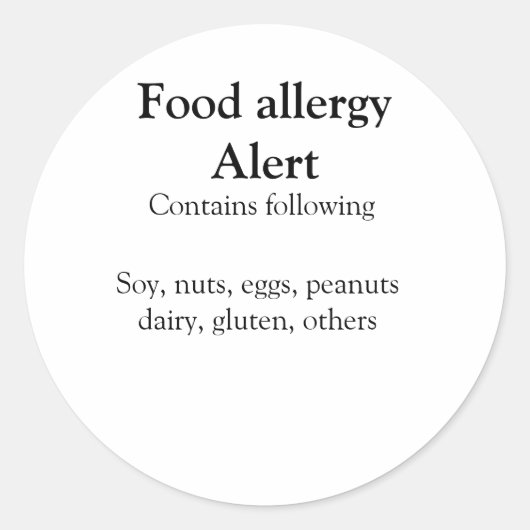 Voeding allergie Alarm voeg tekst toe voedselitems Ronde Sticker (Voorkant)
