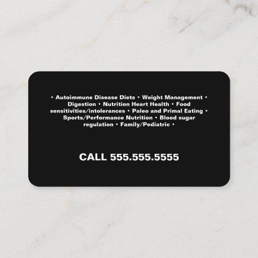 🥄 Voeding Coaching Voedingsdeskundige Zwart Visitekaartje (Achterkant)
