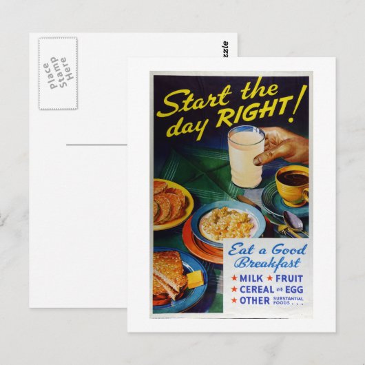  voeding Eat Breakfast Milk Fruit Cerea Briefkaart (Voorkant / Achterkant)