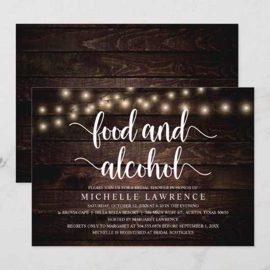 Voeding en alcohol, partij bij het Vrijgezellenfee Kaart (Voorkant / Achterkant)