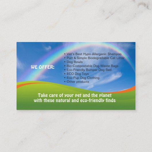 Voeding en benodigdheden voor gezelschapsdieren, d visitekaartje (Achterkant)