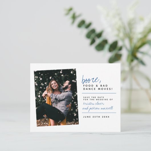 Voeding en slechte dans | Blauw handschrift Briefkaart (Staand voorkant)