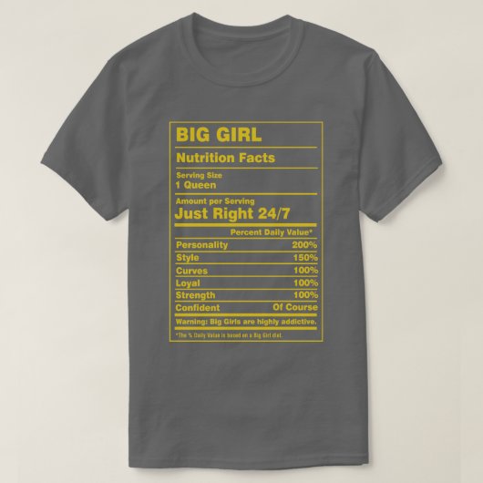 Voeding feiten groot meisje t-shirt (Design voorkant)