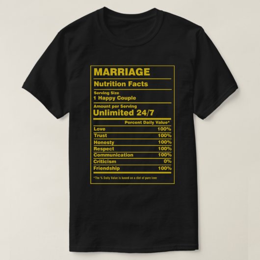Voeding Feiten Huwelijk T-shirt (Design voorkant)
