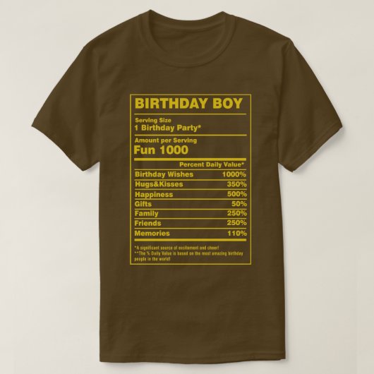 Voeding Feiten Verjaardag Jongen T-shirt (Design voorkant)