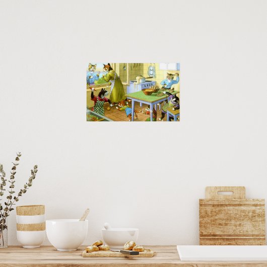 Voeding in de huiselijke druk van het Kat Poster (Keuken)