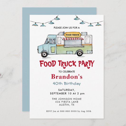 Voeding op Birthday Party - uitnodiging (Voorkant / Achterkant)