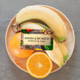 Voeding op Houten Table Goud Lijst Keukengeree Visitekaartje