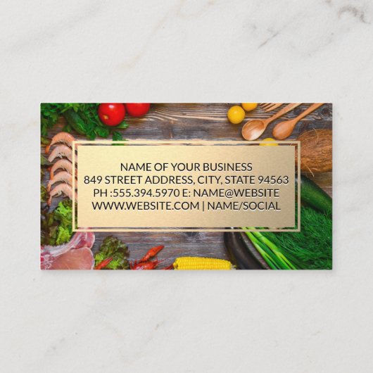 Voeding op Houten Table | Goud Lijst | Keukengeree Visitekaartje (Achterkant)