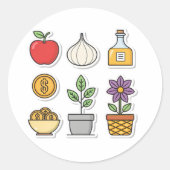 Voeding, Planten en rijkdom - Vector Icon Pack. Ronde Sticker (Voorkant)