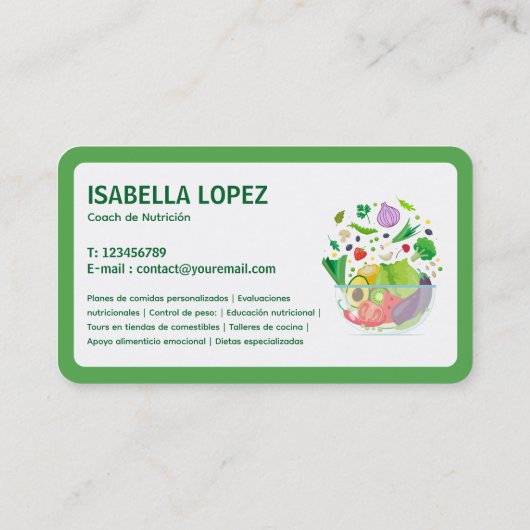 Voeding Tweetalig Engels Spaans Visitekaartje (Achterkant)