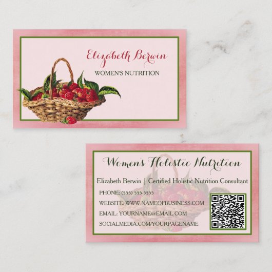 Voeding voor Vrouwen Roze Aardbeien QR-code Visitekaartje (Voorkant / Achterkant)