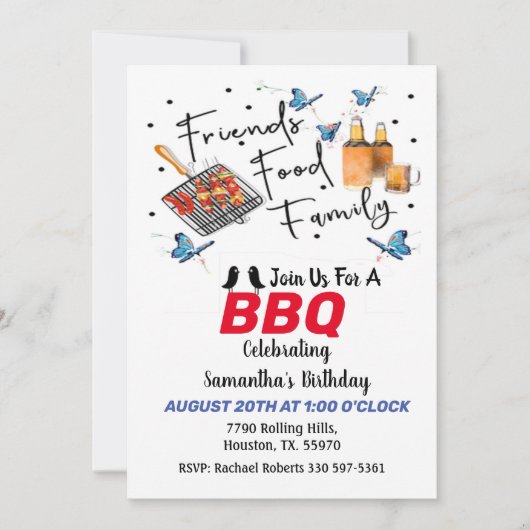 Voeding - Vriendenfamilie Birthday Barbecue Invita Kaart (Voorkant)