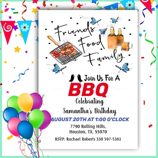 Voeding - Vriendenfamilie Birthday Barbecue Invita Kaart