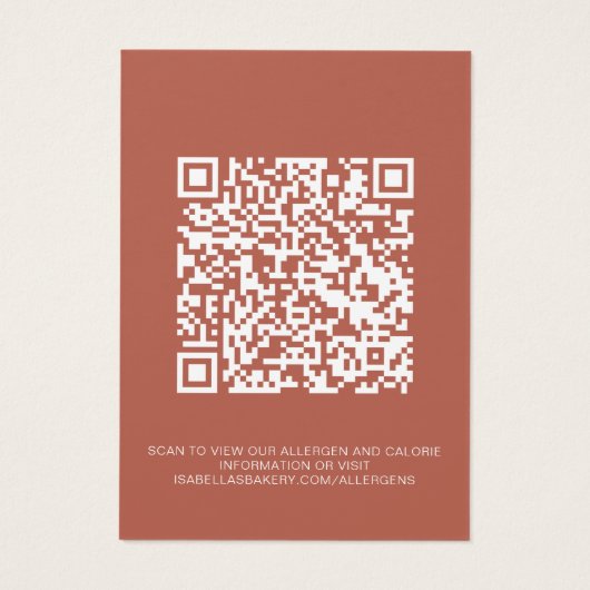 Voedingsallergie Calorie-informatie QR-code-Kaart Visitekaartje (Achterkant)