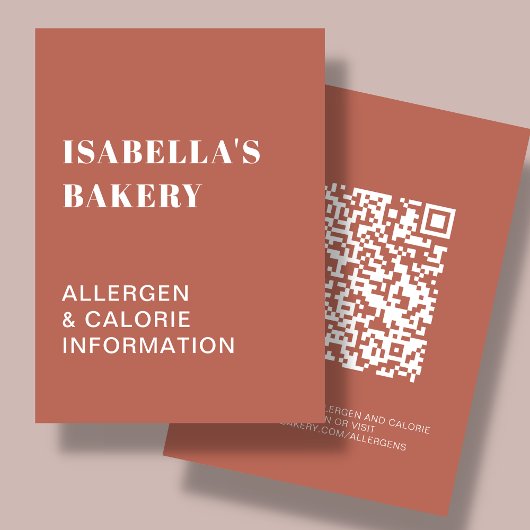 Voedingsallergie Calorie-informatie QR-code-Kaart Visitekaartje