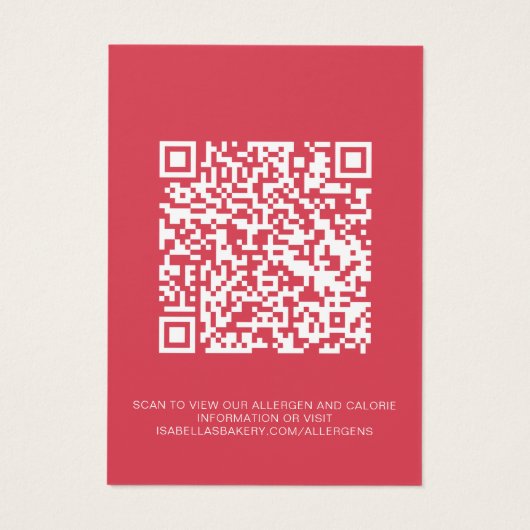 Voedingsallergie Calorie-informatie QR-code-Kaart Visitekaartje (Achterkant)