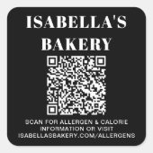 Voedingsallergie Calorie-informatie QR-code Vierkante Sticker (Voorkant)