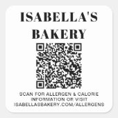 Voedingsallergie Calorie-informatie QR-code Vierkante Sticker (Voorkant)