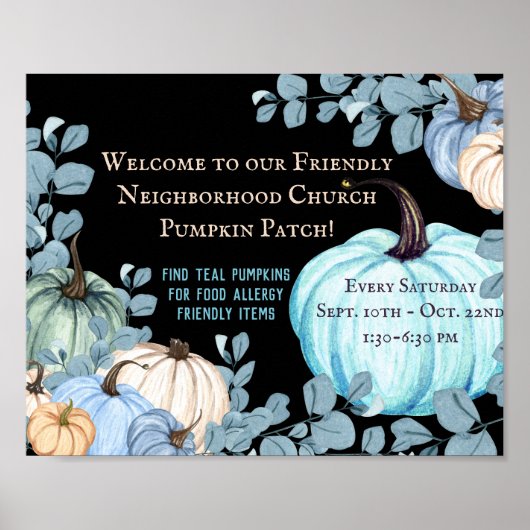 Voedingsallergie Friendly Blauwgroen Pumpkin Patch Poster (Voorkant)
