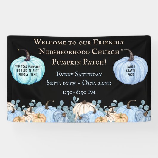 Voedingsallergie Friendly Blauwgroen Pumpkin Patch Spandoek (Horizontaal)
