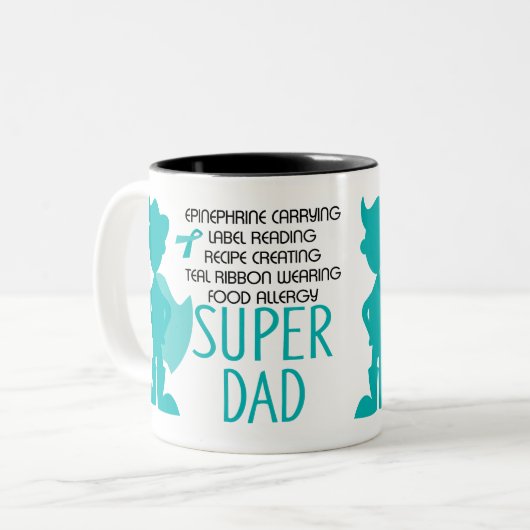 Voedingsallergie Super Dad Blauwgroen Silhouette Tweekleurige Koffiemok (Voorkant links)