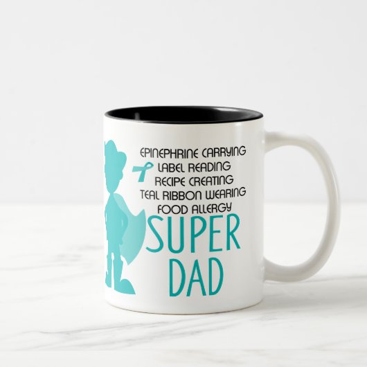 Voedingsallergie Super Dad Blauwgroen Silhouette Tweekleurige Koffiemok (Rechts)