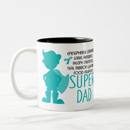 Voedingsallergie Super Dad Blauwgroen Silhouette Tweekleurige Koffiemok (Links)