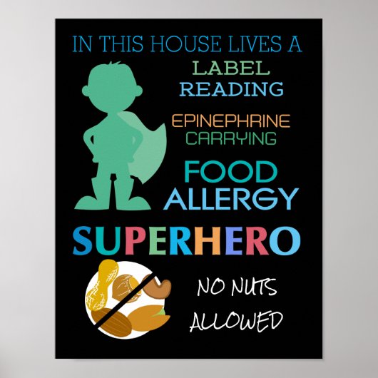Voedingsallergie Superheld No Nuts Allowed Boys Poster (Voorkant)