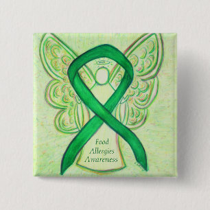 Voedingsallergieën Bewustheid Angel Green Ribbon P Vierkante Button 5,1 Cm