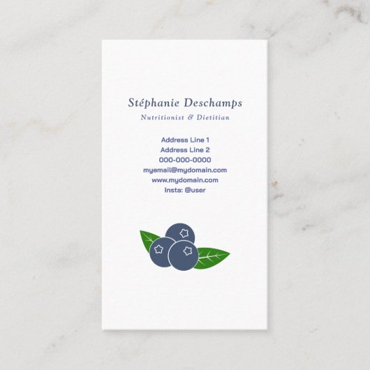 Voedingsdeskundige & Dietitian Blueberry Visitekaa Visitekaartje (Voorkant)