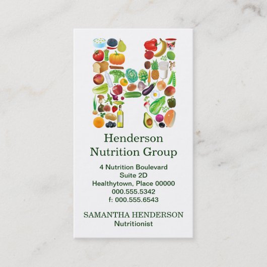 Voedingsdeskundige Monogram H Benoeming Afsprakenkaartje (Voorkant)
