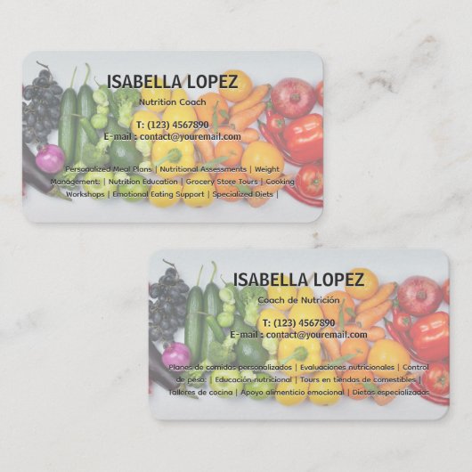 Voedingsdeskundige voedingscoach tweetalig visitekaartje (Voorkant / Achterkant)