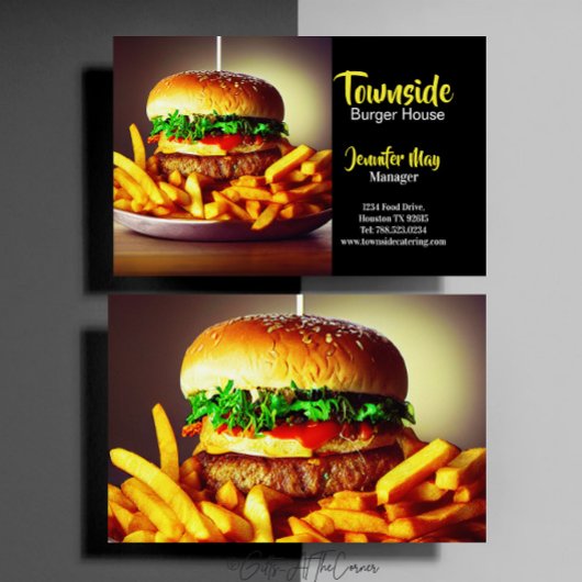 Voedingsdiner Beef Bacon Egg Burger House Restaura Visitekaartje