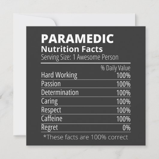 voedingsfacetten, paramedic nutrition fact kaart (Voorkant)