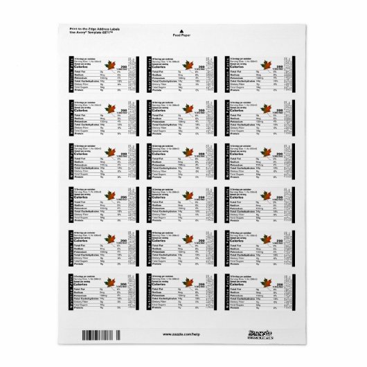 Voedingsfeiten Adres Etiket met Maple Leaf (Full Sheet)